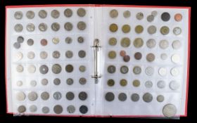 A File Containing a Collection of Foreign Coins including American Silver 1/4 dollars, 3 dimes,