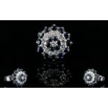 18ct White Gold Sapphire and Diamond Set Cluster Ring.