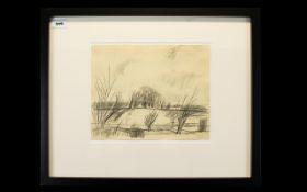 Rowland Suddaby ( 1912 - 1973 ) Landscape - Pencil. 9 x 11.25 Inches. From a Sketch Book.