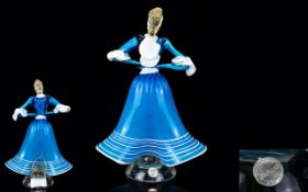 Murano Early 1960's Glass Sculpture / Figurine of a Courtesan In a Blue and White Colour way,