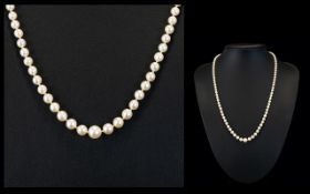 Ladies Good Quality Single Strand Cultured Pearl Necklace with 9ct Gold Clasp. Marked 9ct.
