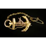 Nautical Interest - 9ct Gold Brooch In The Form of a Ships Anchor with Safety Chain / Pin.