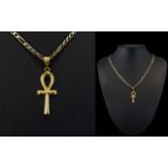 9ct Gold Curb Necklace with Attached 9ct Gold Celtic Cross.