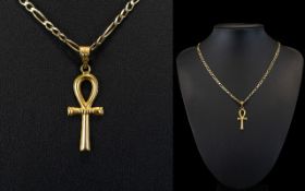 9ct Gold Curb Necklace with Attached 9ct Gold Celtic Cross.