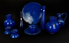 Nittsjo Sweden Art Ceramics A Collection Of Cobalt blue and gilt ceramics, ten items in total,