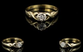 Ladies 9ct Gold Single Stone Diamond Set Ring. Illusion Set, X Designed Shoulders.