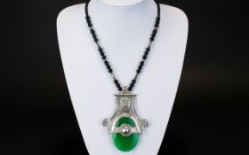 A Large Handmade Silver Jade And Hematite Statement Necklace Large Mayan style necklace comprising