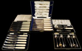 A Good Collection of Vintage and Antique Boxed Cutlery Sets ( 5 ) Sets In Total.