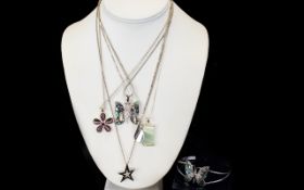 A Collection Of Silver Jewellery Six items in total to include fine silver chain with reticulated