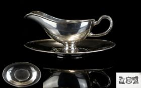 Solid Silver Sauce Boat and Stand - Please See Photo. Marked Sterling Silver, Maker H.S.