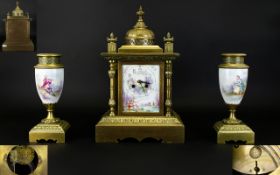 French Late 19th Century - Fine Quality Bronze Garniture Clock Set ( Paris ) with Artist Signed