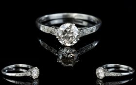 Art Deco Period - Ladies Superb Platinum Set Single Stone Diamond Dress Ring,