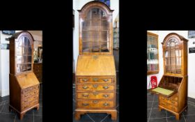 Victorian Period Good Quality - Small Size Burr Walnut Bureau Cabinet / Bookcase of Excellent Shape