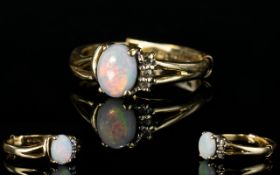 Ladies 9ct Gold Opal and Diamond Set Dress Ring. Fully Hallmarked. Ring Size J.