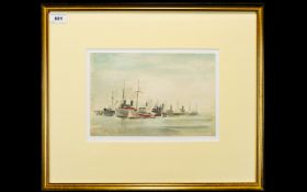 Philip Connard RA, Neac, RI, Arws ( 1875 - 1958 ) Moored Vessels - Watercolour. 7.1/8 x 10.