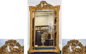 Early to Mid 20th Century Large and Impressive Ornate Carved Gilt Wood and Gesso Cushion Mirror.