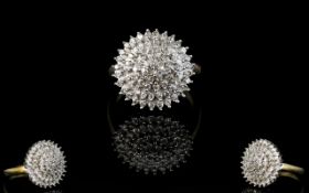 Ladies 9ct Gold Diamond Cluster Ring. Flower head Design. Diamond Weight - 0.50 pts.
