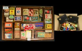 A Large Collection Of Vintage Matchboxes And Match Books Wooden display case with perspex top