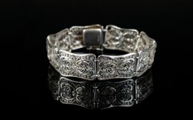 Antique Continental Silver Reticulated Bracelet Eight section elegant silver bracelet with