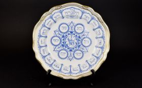 Spode Bone China Passover Plate Blue litho gold filigree ''The service of Passover''. The Sader