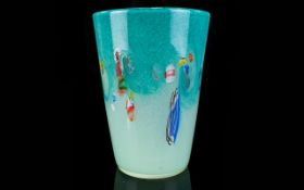 Contemporary Millefiori Murano Glass Vase Of trumpet form in aquamarine and powder blue ombre glass