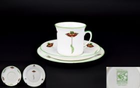 Foley Art China Peacock Pottery Art Nouveau Espresso Cup Three items in total to include cup, saucer