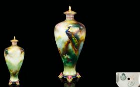 Royal Worcester James Hadley Signed Hand Painted Nice Quality Lidded and Tapered Vase,