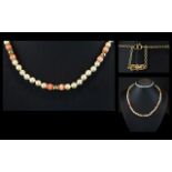 Ladies Coral and Pearl ( Cultured ) Necklace / Collar. Set with 9ct Gold Spacers and Clasp.