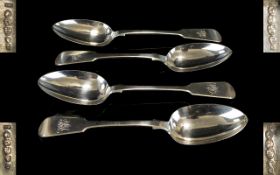 Mid Victorian Period Rare and Fine Quality - Matched Set of ( 4 ) Four Large Silver Table Spoons.