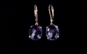 Rose de France Amethyst Chequerboard Facet Drop Earrings, 10cts of Rose de France amethyst in two