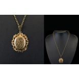 Ladies 9ct Gold - Attractive Pendant / Locked with Fancy Ornate Border,