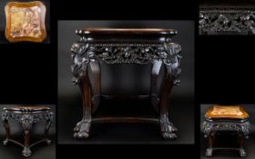 19th Century Wonderful Quality Chinese Rosewood Heavily Carved Marble Topped Planter Table / Stand.