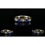 Ladies - Nice Quality 18ct Gold 5 Stone Sapphire and Diamond Dress Ring. Marked 18ct. Ring Size K.
