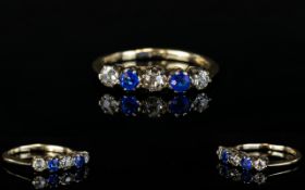 Ladies - Nice Quality 18ct Gold 5 Stone Sapphire and Diamond Dress Ring. Marked 18ct. Ring Size K.