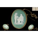 Ladies 9ct Gold Mounted Wedgewood Cameo with Safety Chain. Marked 9ct Gold. Excellent Condition, 1.
