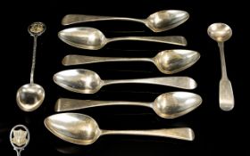 A Collection of Assorted Georgian Silver Spoons. Various Dates and Makers ( 8 ) In Total.