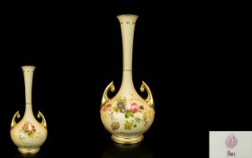 Royal Worcester Hand Painted and Tall Blush Ivory - Twin Handle Specimen Vase,