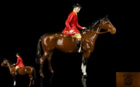 Beswick Rider and Horse Figure ' The Huntsman ' Standing - Red Jacket. Style Two. Model No 1501.