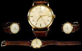 Omega - Gents 9ct Gold Cased Automatic Wrist Watch From The 1960's. Gold Markers, Leather Strap -