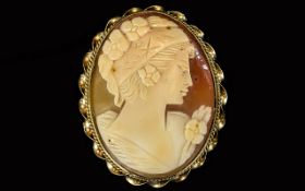 A Vintage Nice Quality Oval Shaped Shell Cameo, Depicting a Portrait of a Classical Maiden, within a