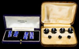 Vintage Gentleman's Enamel Cufflinks By Harrods Housed in original blue leather bound box.