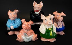 Natwest - Wade Porcelain Iconic Piggy Banks - Complete Set of Five. c.1980's.