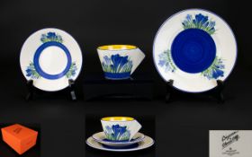 Wedgwood Limited Edition Reproduction Clarice Cliff Bizarre Boxed Blue Crocus Conical Teacup Saucer