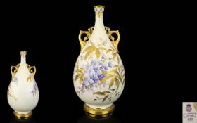 Royal Worcester Large and Impressive Hand Decorated Twin Handled Ovoid Shaped Vase. c.1880's.