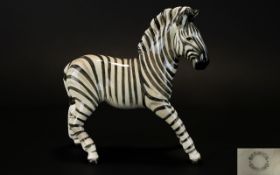 Beswick Zebra Figure - 2nd Version, Black and White Stripes ( Gloss ) Model 845B. Designer A.