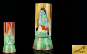 Clarice Cliff 1930's Cylindrical Shaped Vase ' Newlyn ' Pattern - Bizarre Range. c.1935. Stands 8.