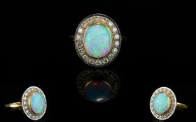 18ct Gold Diamond and Opal Set Dress Ring of Excellent Form. Fully Hallmarked.