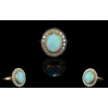 18ct Gold Diamond and Opal Set Dress Ring of Excellent Form. Fully Hallmarked.