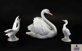 Lladro - Large Porcelain Swan Figurine ' Swan with Wings Spread ' Model No 5231.