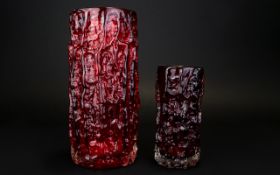 Whitefriars Superb Ruby Red Coloured Textured Bark Vase. Designed by Geoffrey Baxter. c.1960's.